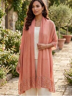 Copper/ Terracotta Color Shawl Wrap/ Kimono, Lightweight Sheer Fabric.